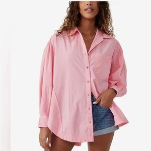 Sarah Cameron Free People We the Free Happy Hour Solid Women's Poplin Top Medium